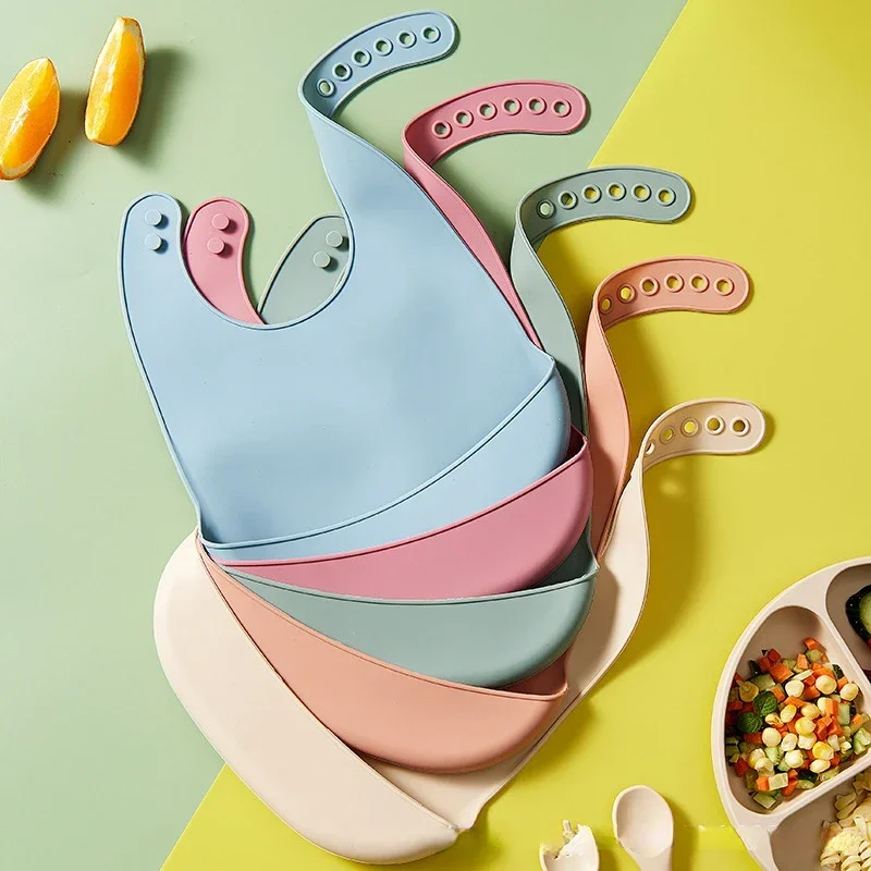 Waterproof Baby Bibs Silicone - 1Pc Solid Color Silicone Baby Eating