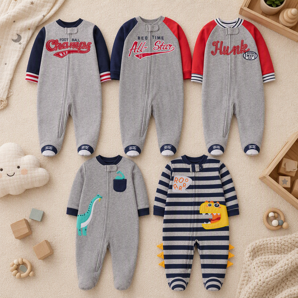 Cotton Baby Onesies Zipper - Infant Boys Double Sided Cotton Footed