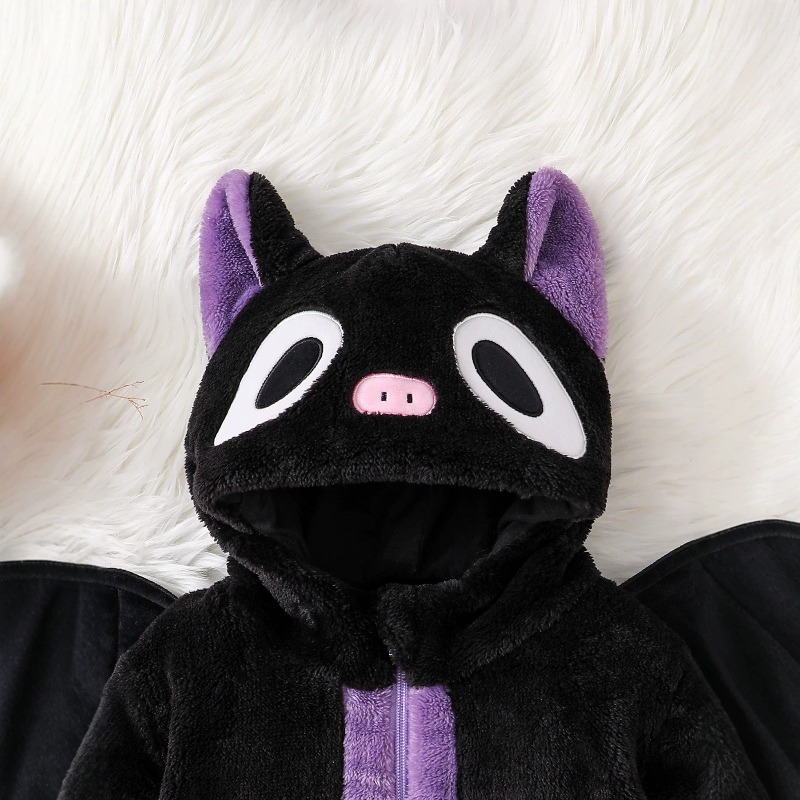 Newborn Baby Black Purple Cat  - Cotton Baby Onesies Zipper 评论和价格