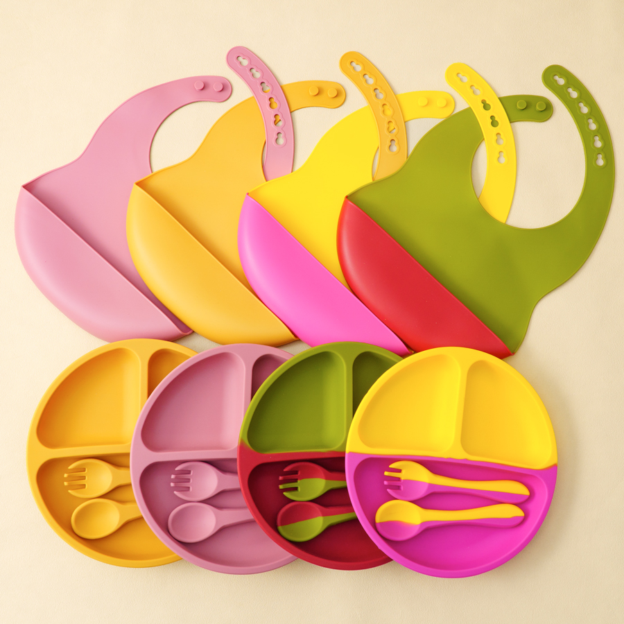 4PCS Baby Silicone Tableware S - Waterproof Baby Bibs Silicone 评论和价格