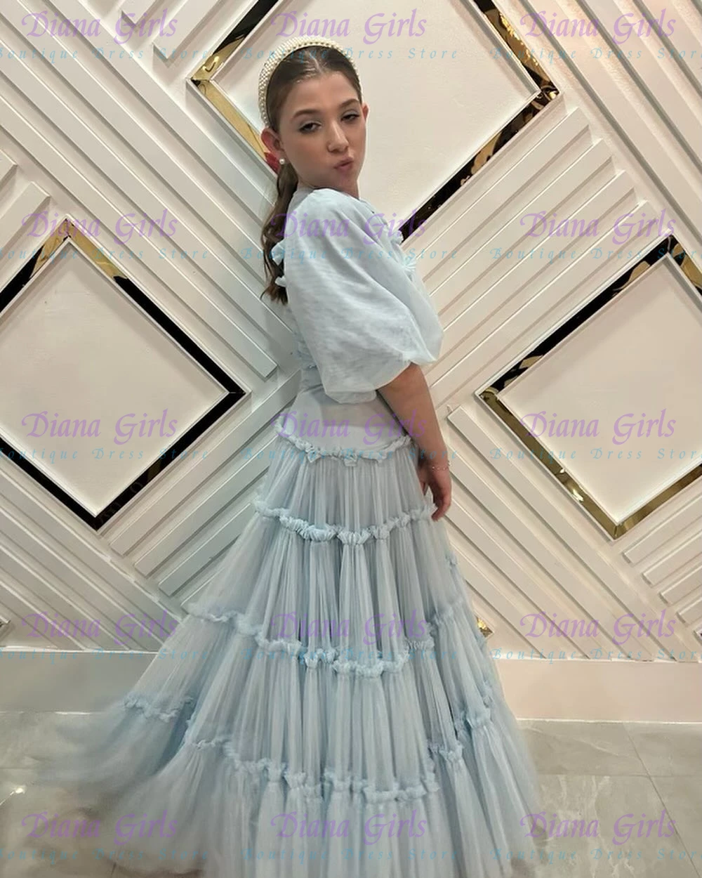 Elegant Quality Light Blue Flo - Toddler Girl Tulle Party Dress 评论和价格