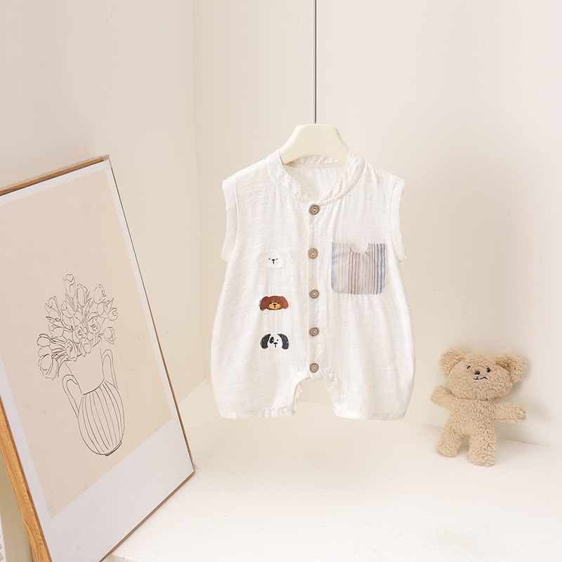 2026 Summer Cartoon Bear Print - Baby Summer Linen Sleeveless Jumpsuit 评论和价格