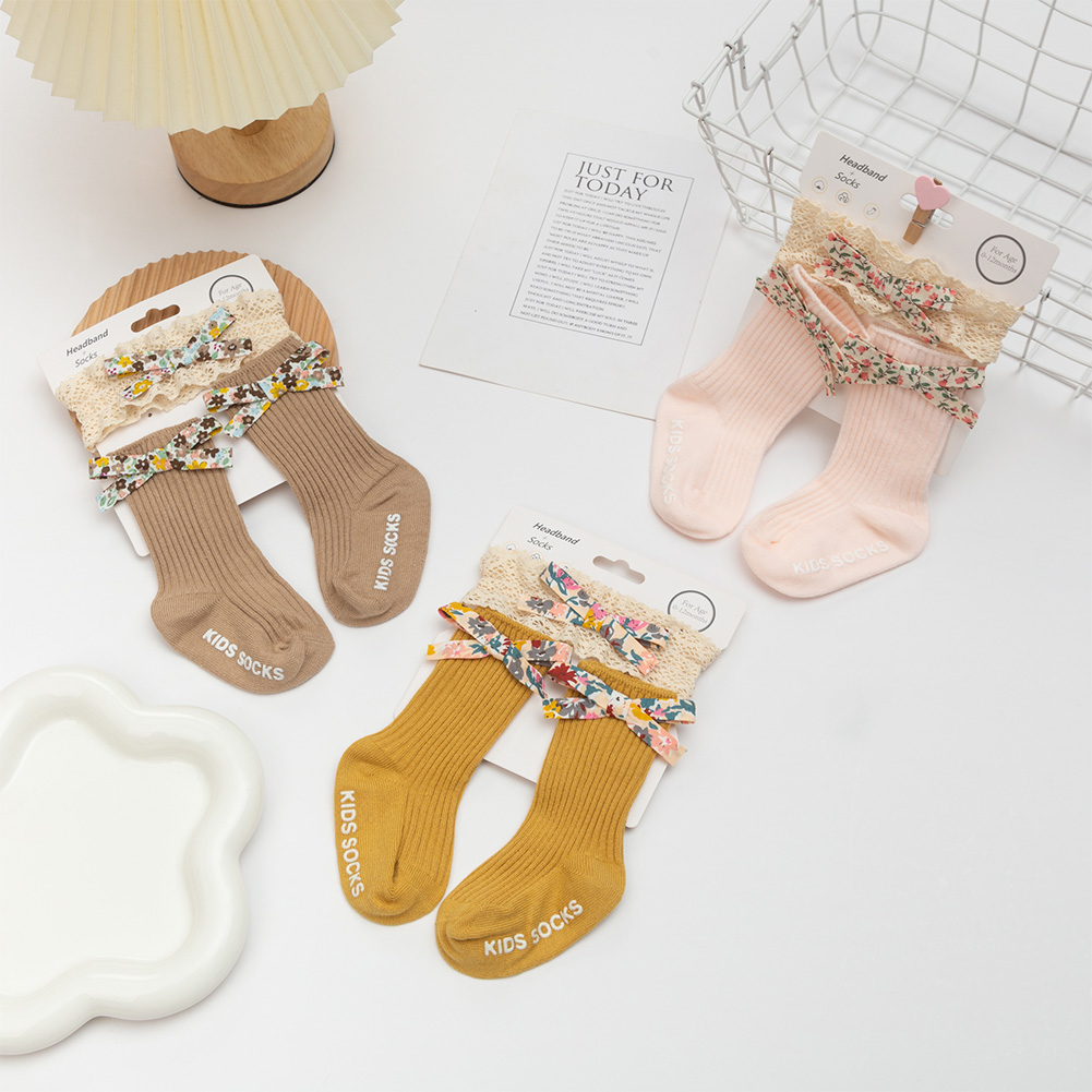 3Pcs Flower Print Bow Baby Soc - Unisex Baby Socks Non Slip 评论和价格