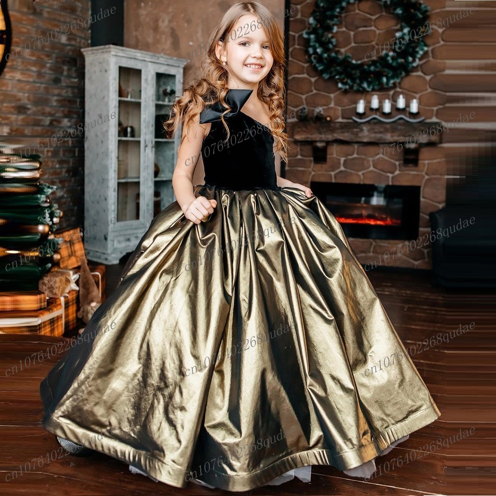 New Black And Gold Satin Flowe - Toddler Girl Tulle Party Dress 评论和价格